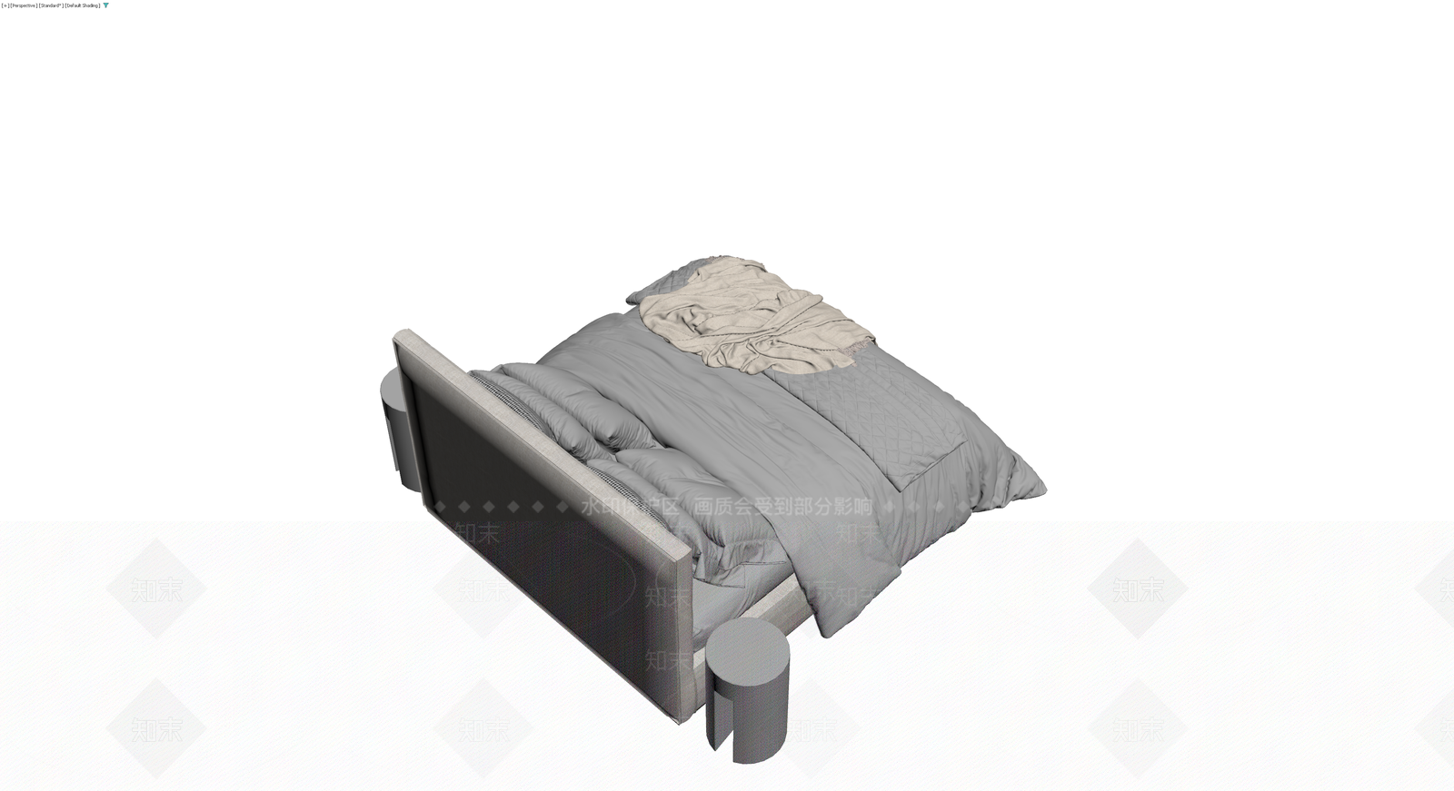 现代布艺床及床头柜组合3D模型下载【ID:1230368713】