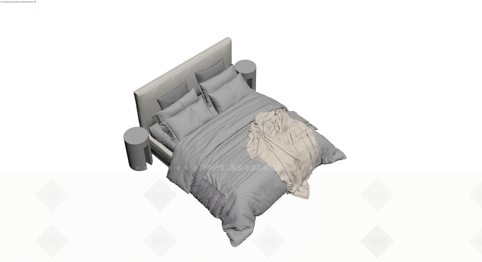 现代布艺床及床头柜组合3D模型下载【ID:1230368713】
