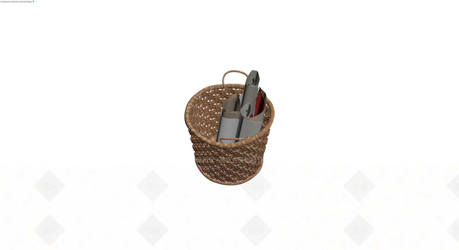 藤编收纳篮与卷状物组合3D模型下载【ID:1230653123】