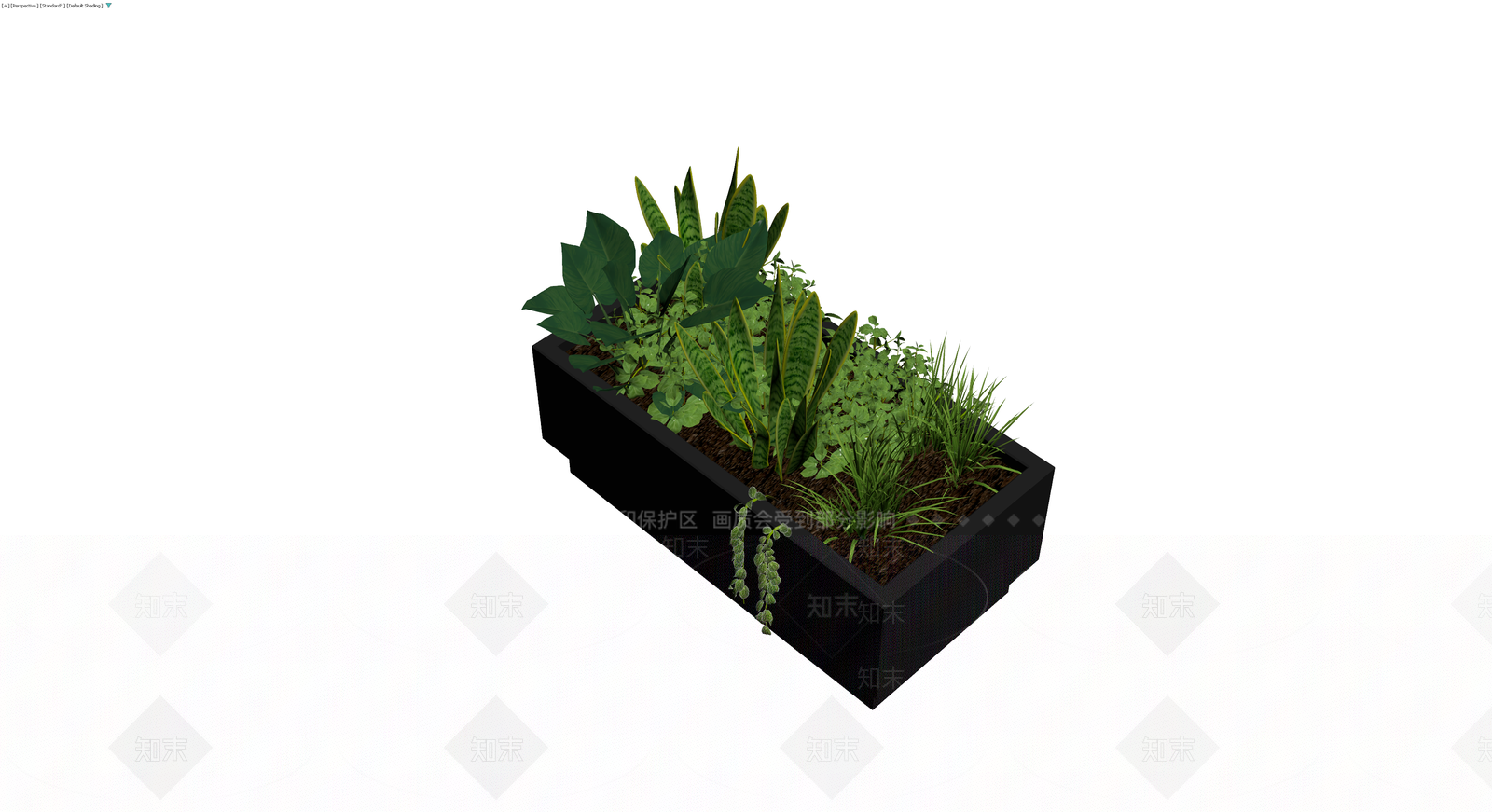 黑色矩形花箱盆栽组合3D模型下载【ID:1230714693】
