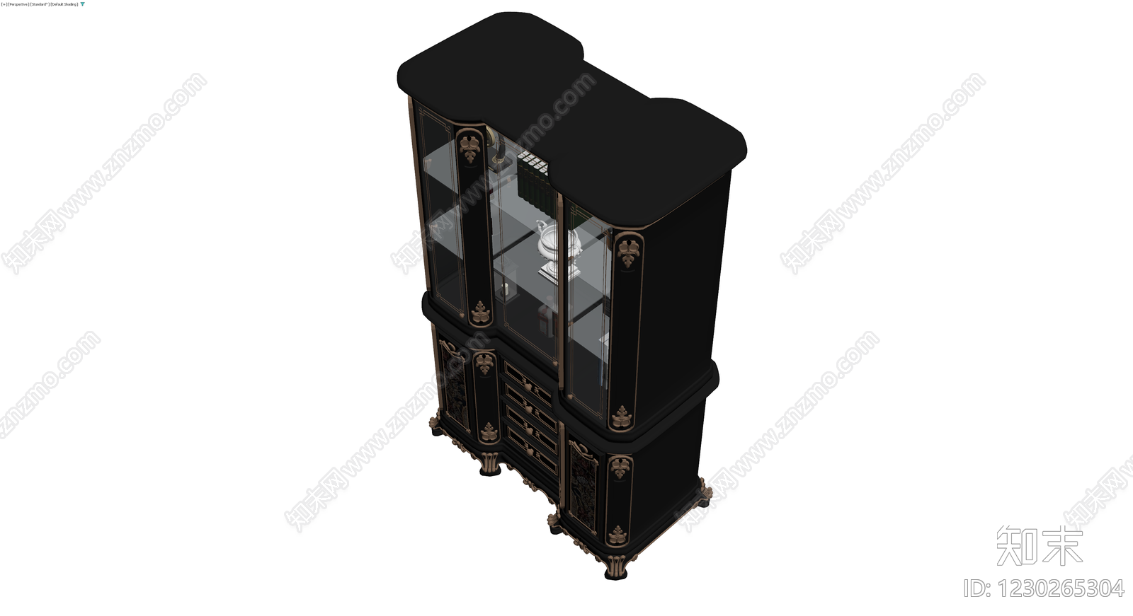 黑色雕花展示柜模型3D模型下载【ID:1230265304】