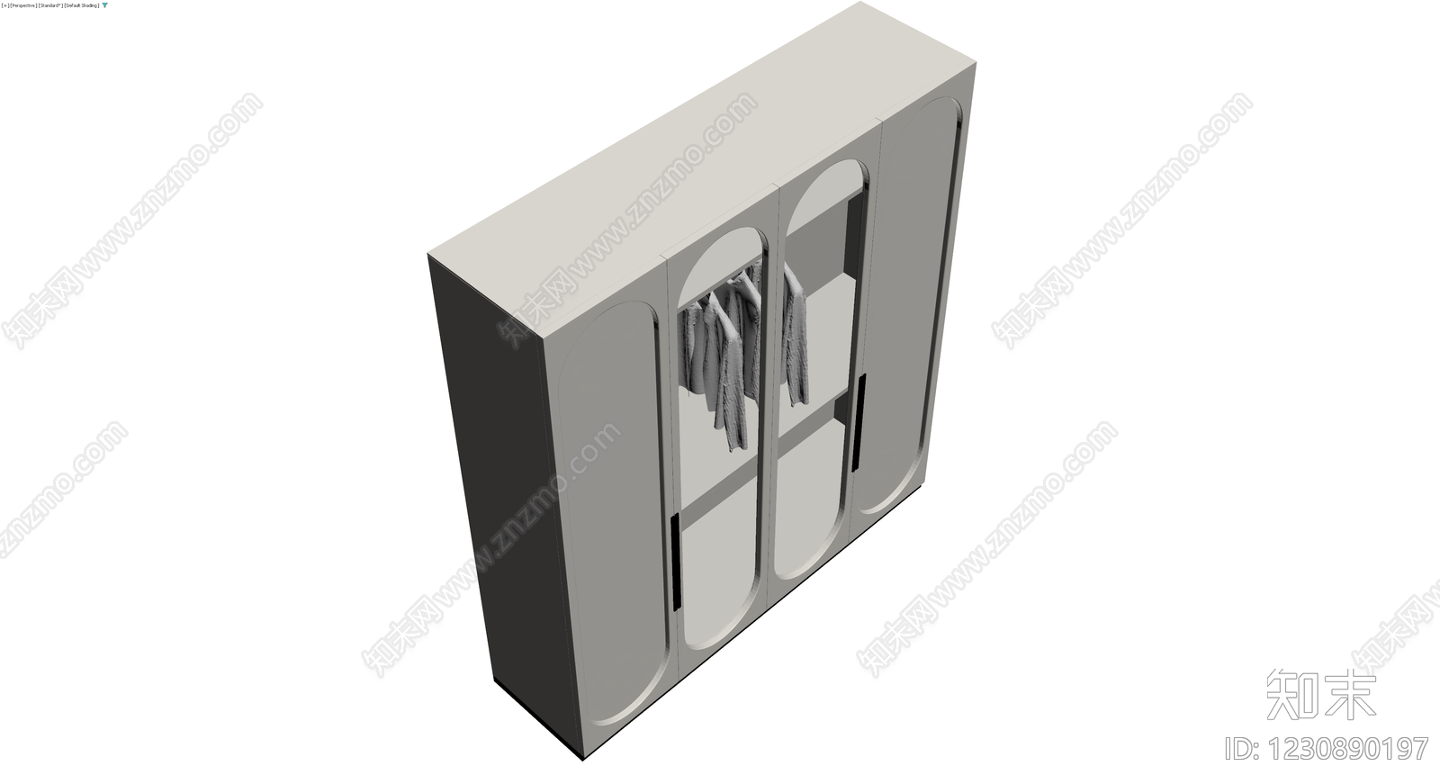 三门衣柜带挂衣3D模型下载【ID:1230890197】