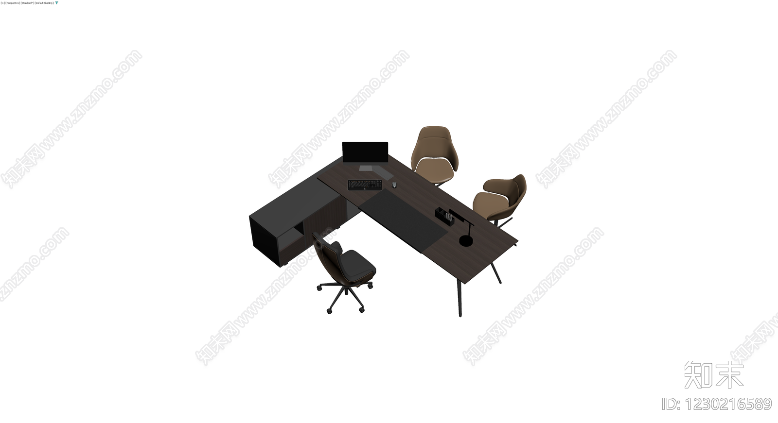 L型办公桌组合3D模型下载【ID:1230216589】