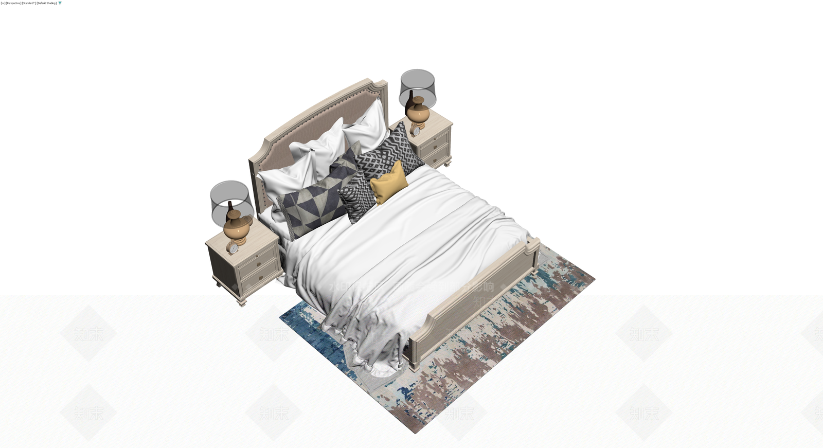 双人床配床头柜组合3D模型下载【ID:1230757608】