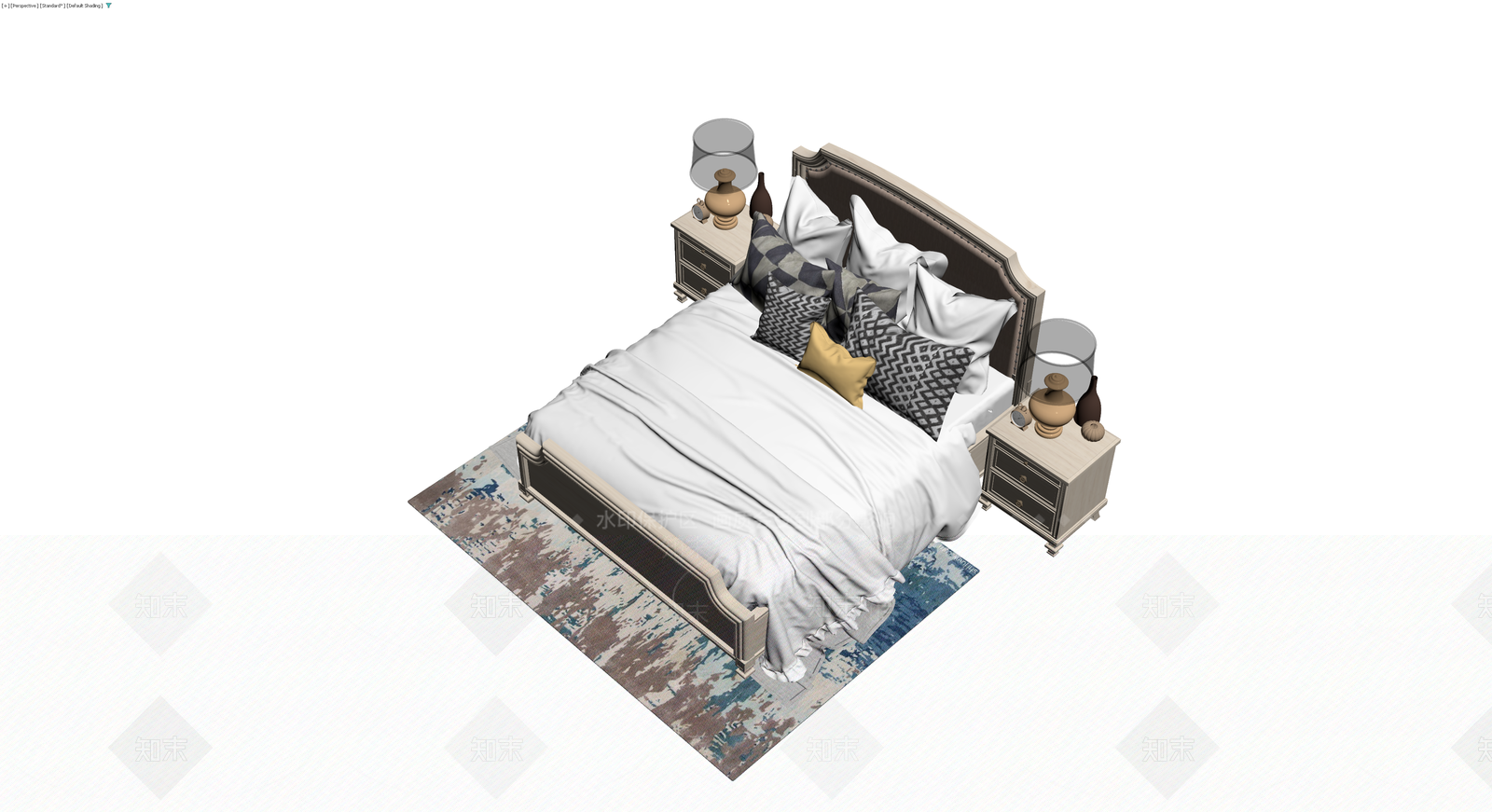 双人床配床头柜组合3D模型下载【ID:1230757608】