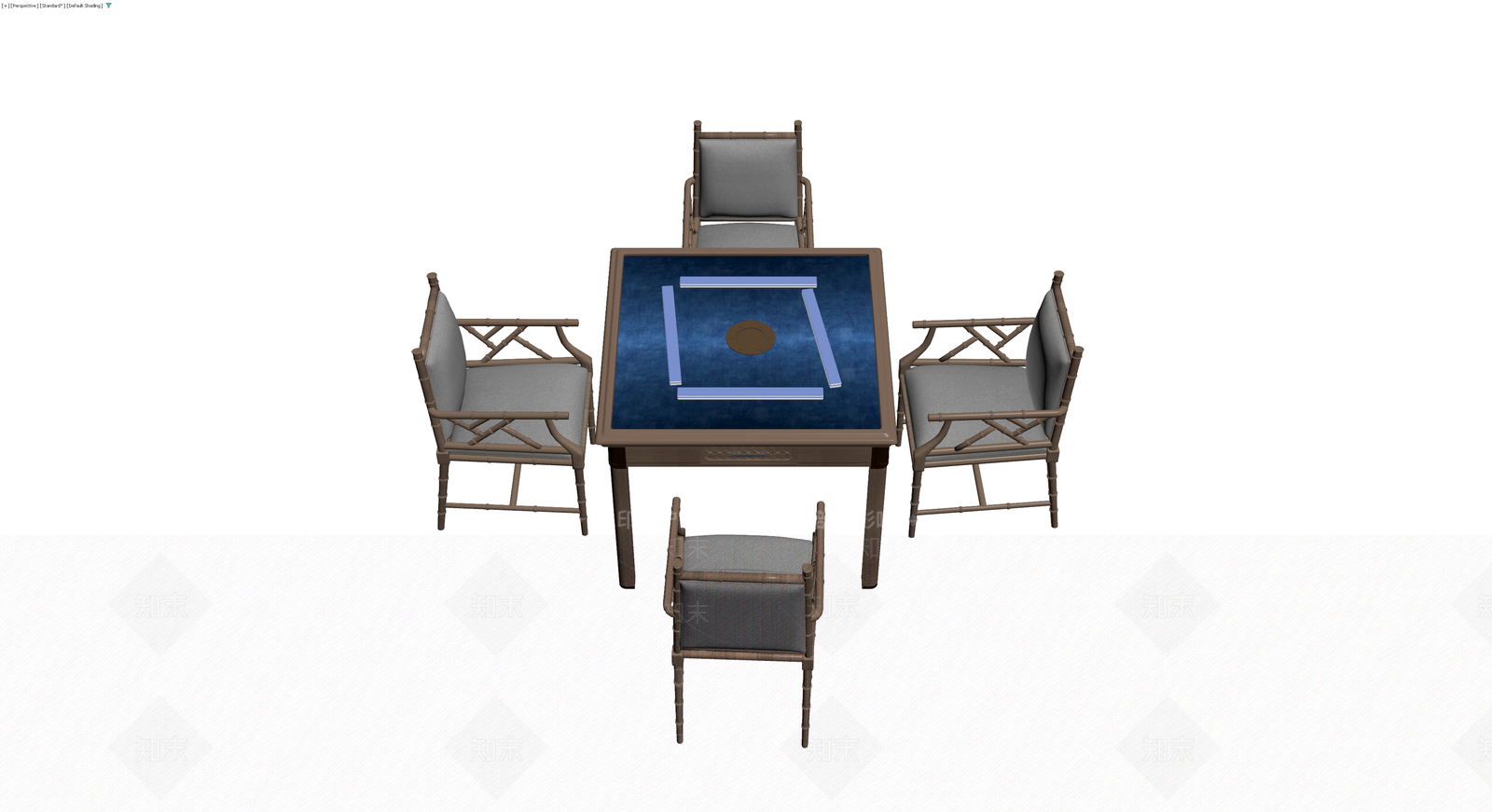 竹编风格四椅麻将桌3D模型下载【ID:1229877729】