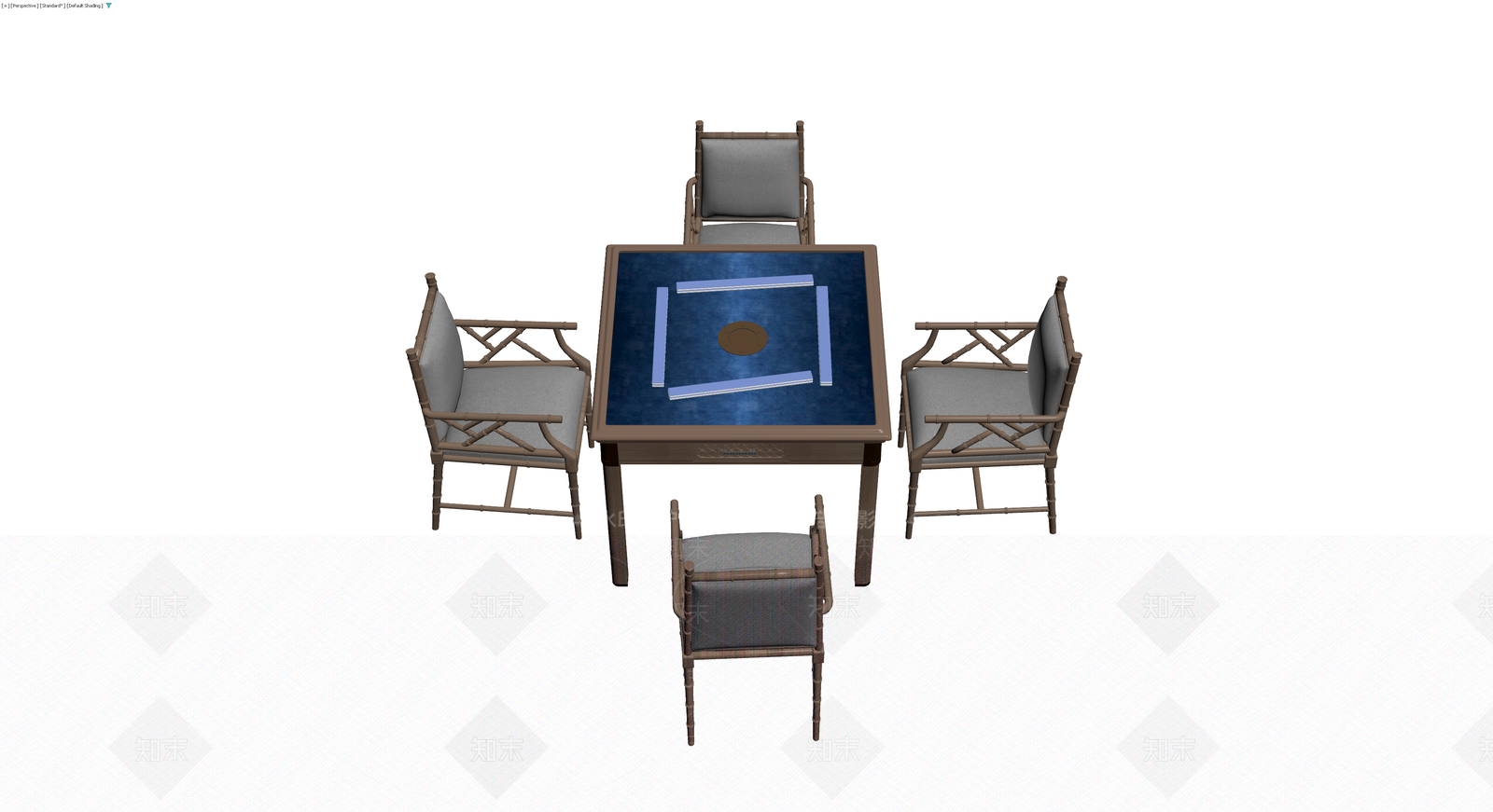 竹编风格四椅麻将桌3D模型下载【ID:1229877729】
