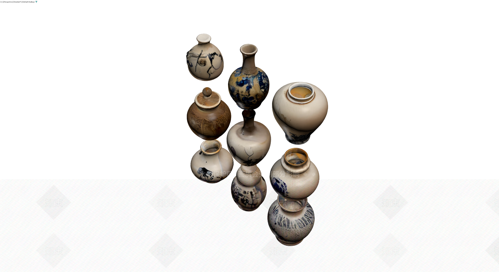 中式青花陶瓷花瓶组合3D模型下载【ID:1230137767】