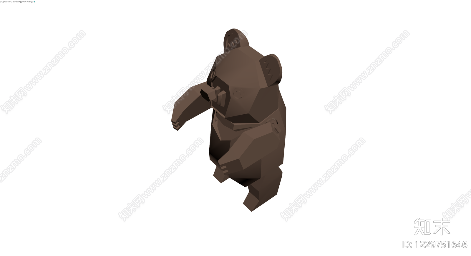 低多边形棕色熊雕塑3D模型下载【ID:1229751646】