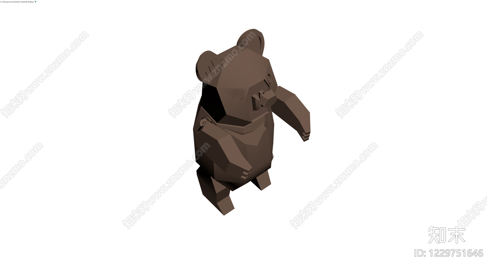 低多边形棕色熊雕塑3D模型下载【ID:1229751646】