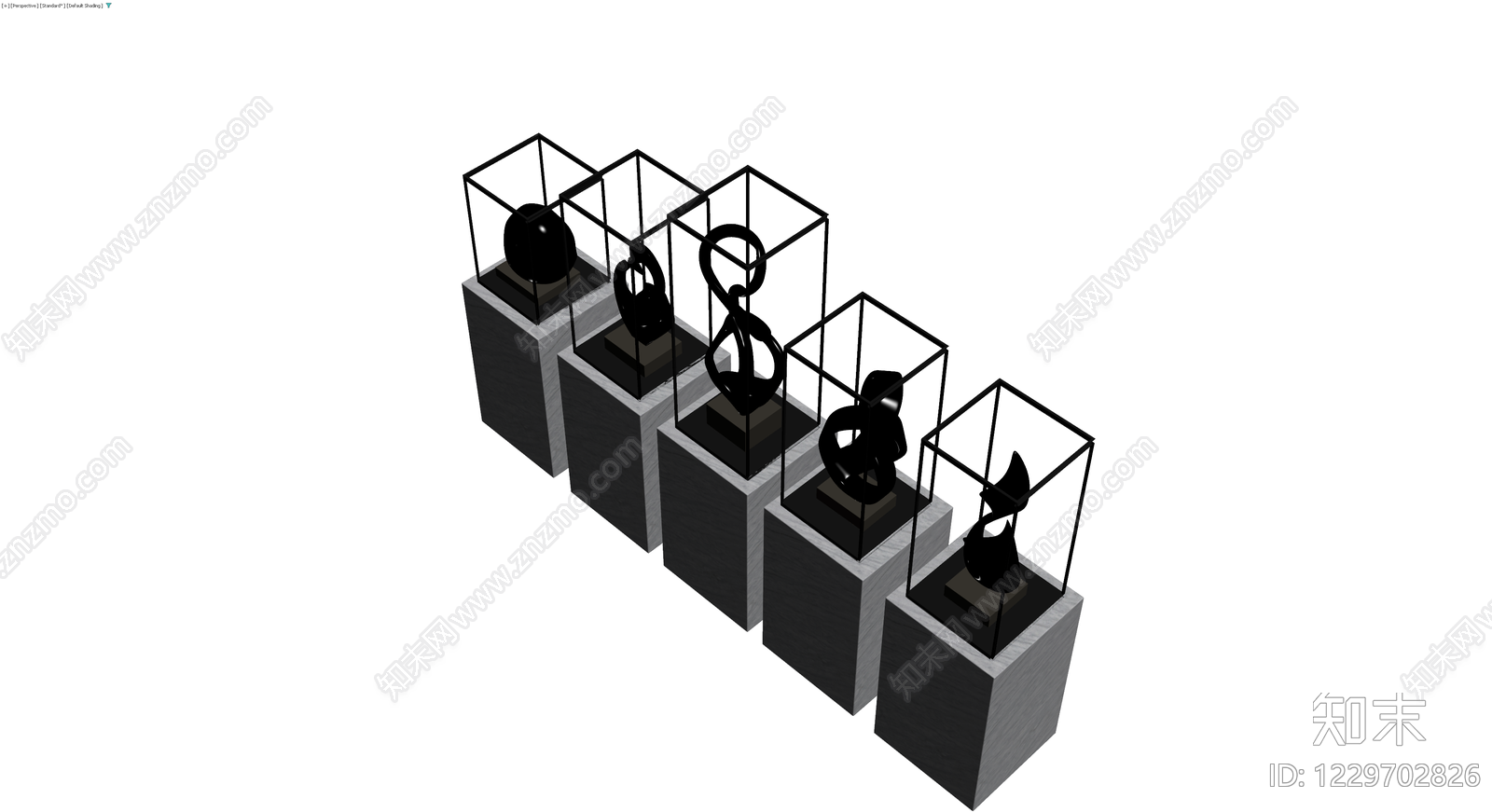 雕塑陈列组合展示柜3D模型下载【ID:1229702826】