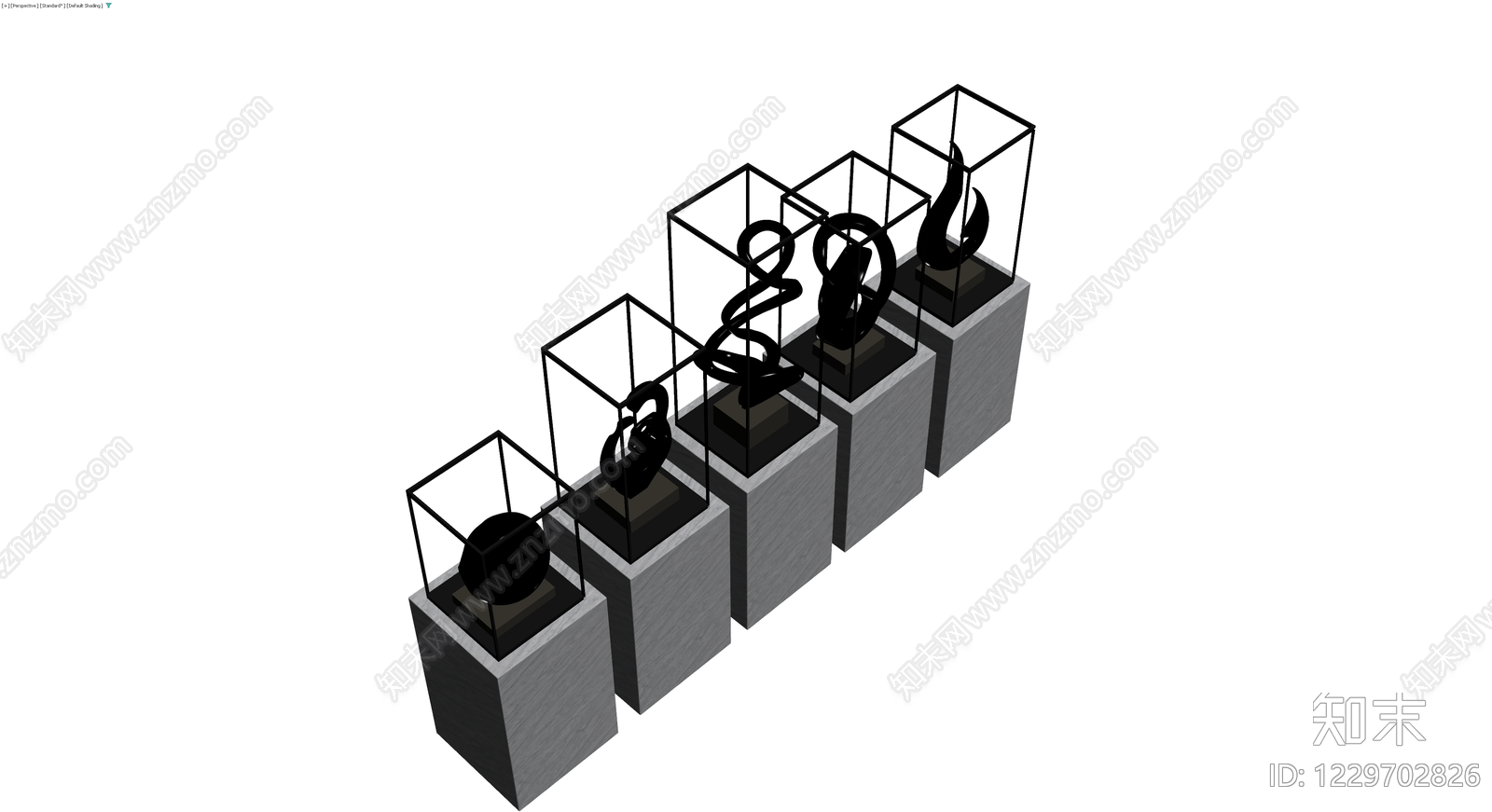 雕塑陈列组合展示柜3D模型下载【ID:1229702826】