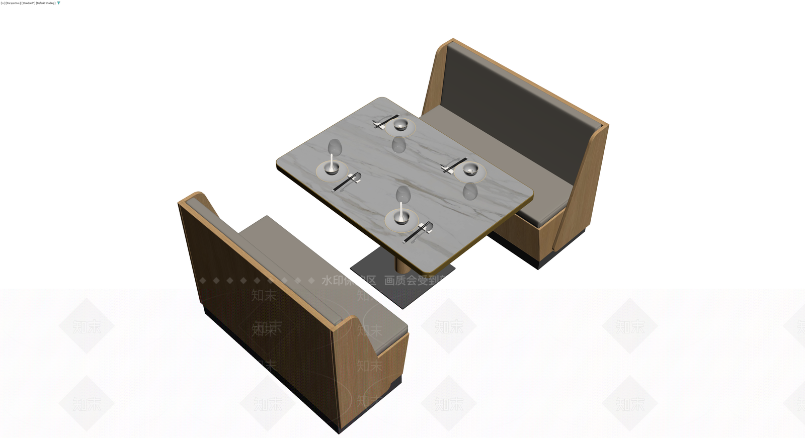 现代卡座餐桌组合3D模型下载【ID:1230592784】