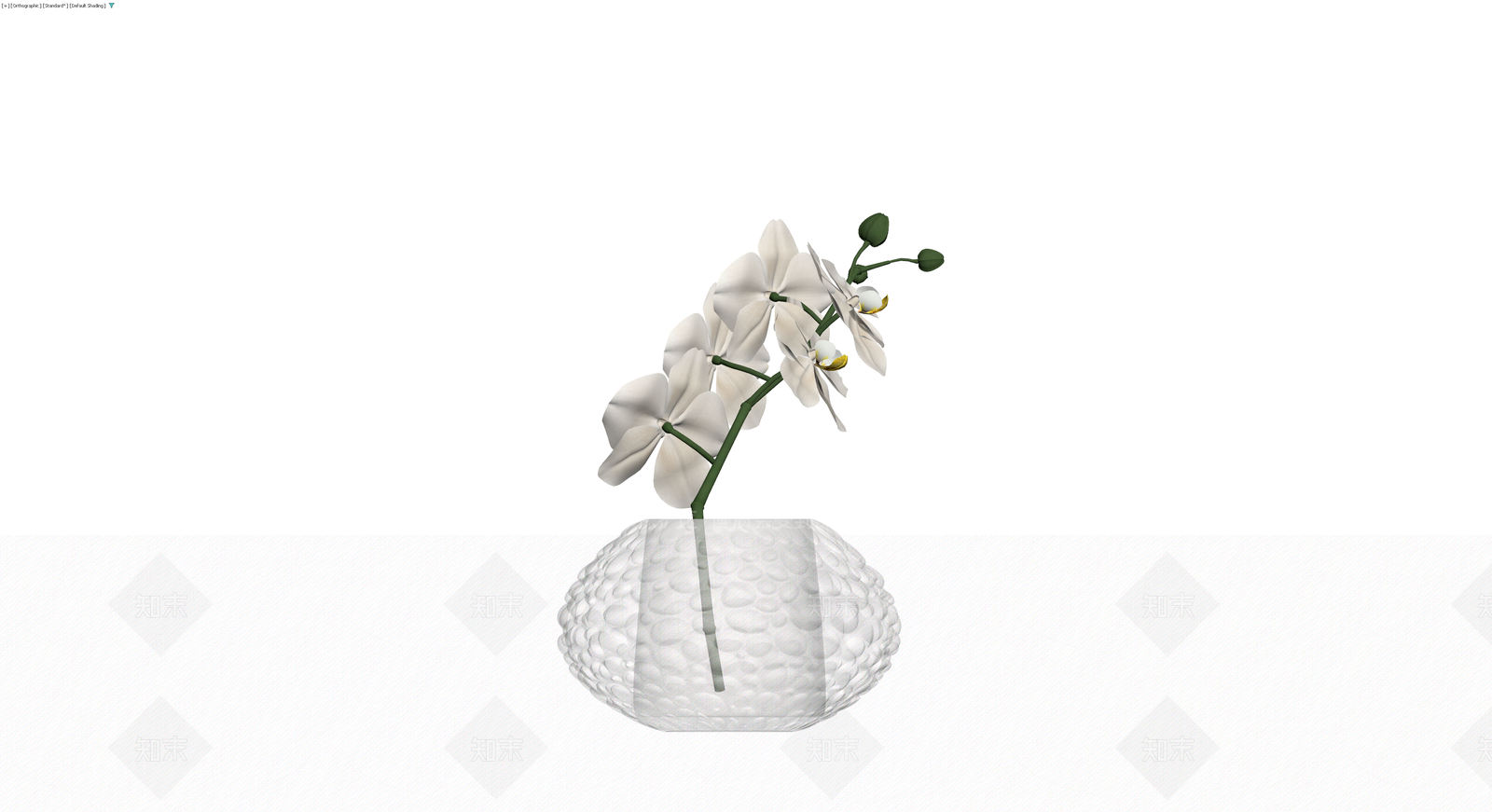 白色纹理花瓶配兰花盆栽3D模型下载【ID:1230728003】