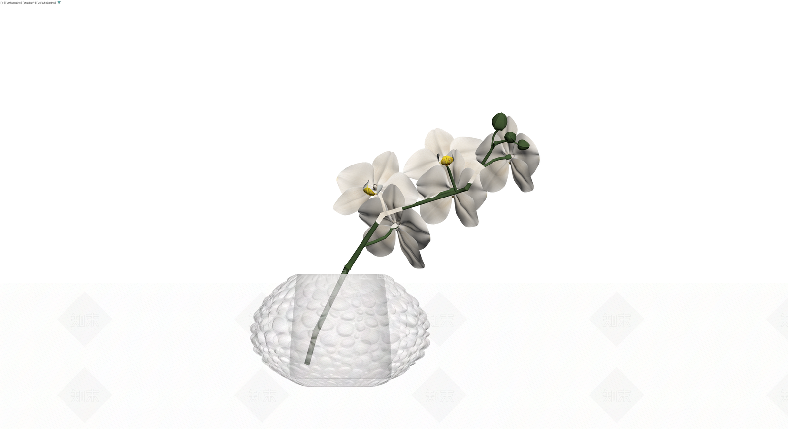 白色纹理花瓶配兰花盆栽3D模型下载【ID:1230728003】
