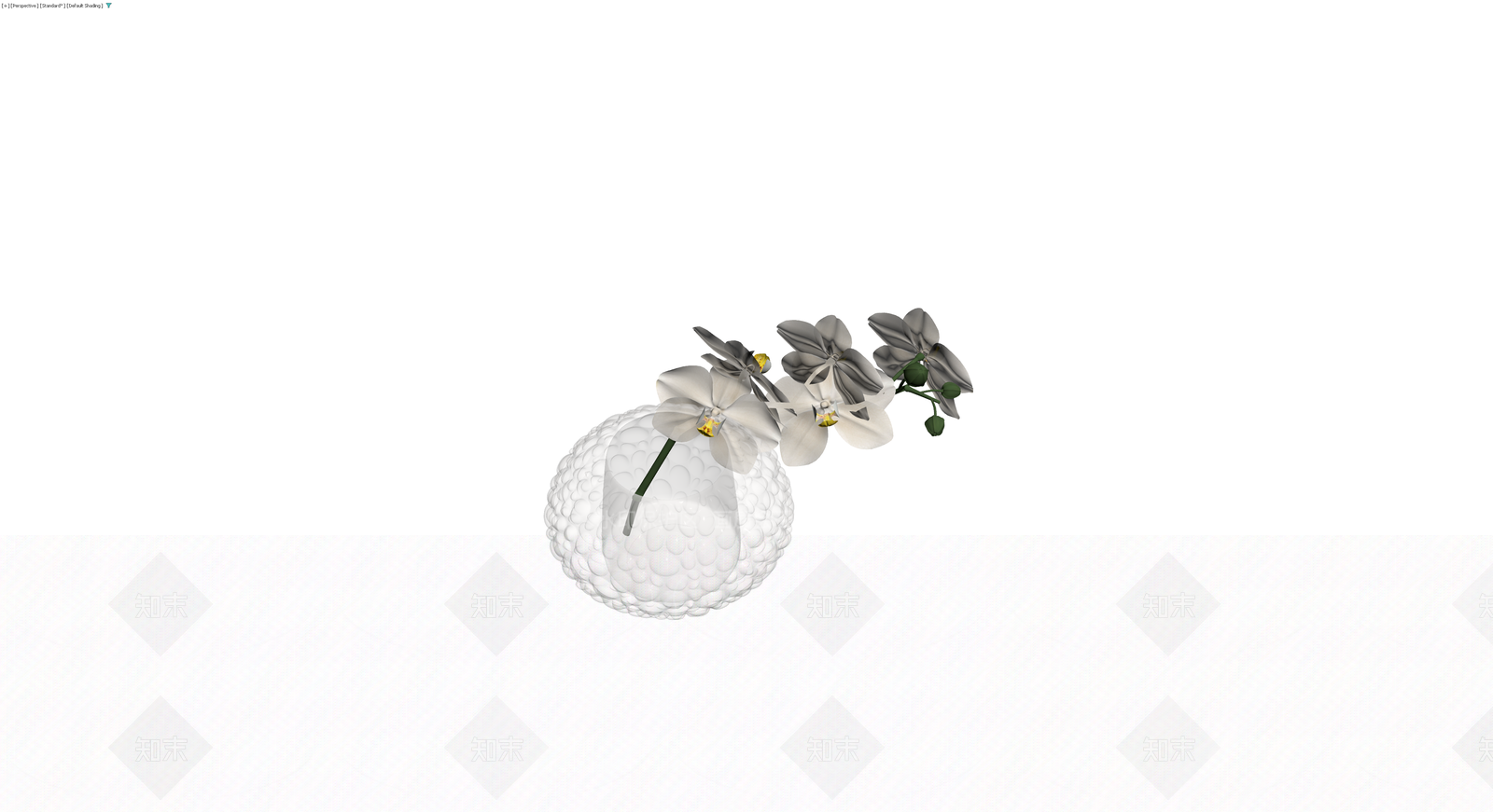 白色纹理花瓶配兰花盆栽3D模型下载【ID:1230728003】