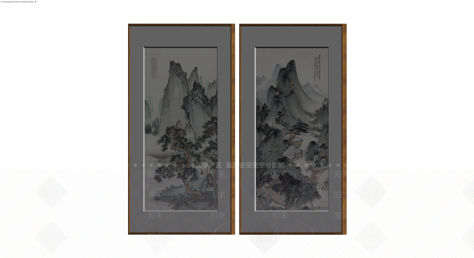 中式山水挂画组合3D模型下载【ID:1230005038】