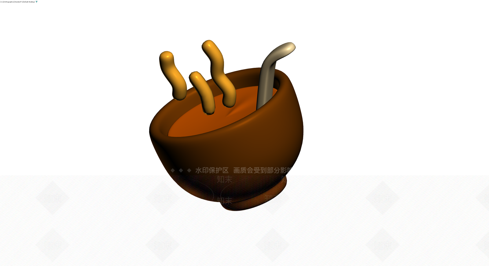 陶碗盛装面条与勺子3D模型下载【ID:1230730332】