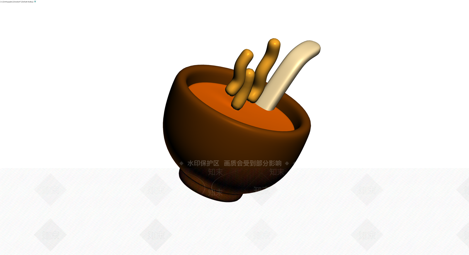 陶碗盛装面条与勺子3D模型下载【ID:1230730332】