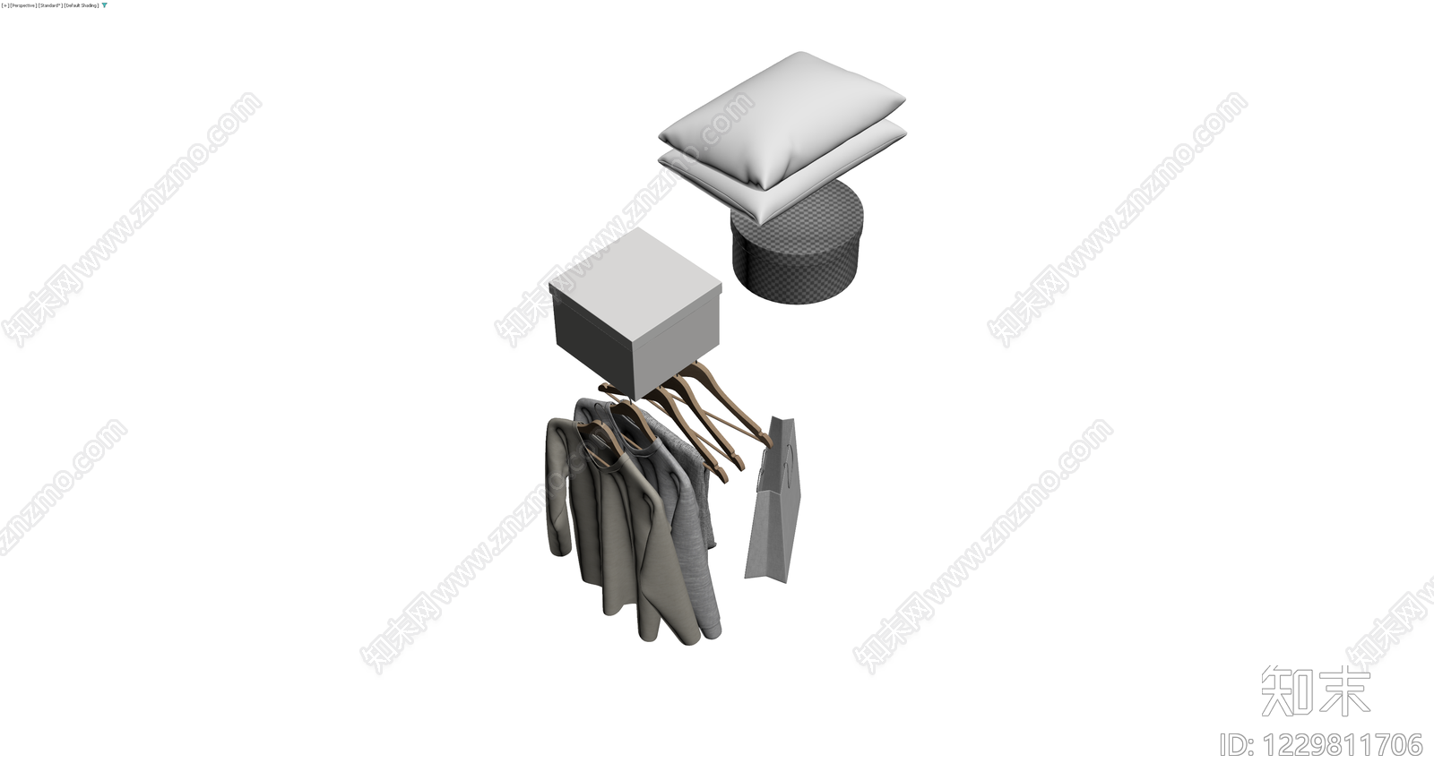收纳盒与衣物组合3D模型下载【ID:1229811706】
