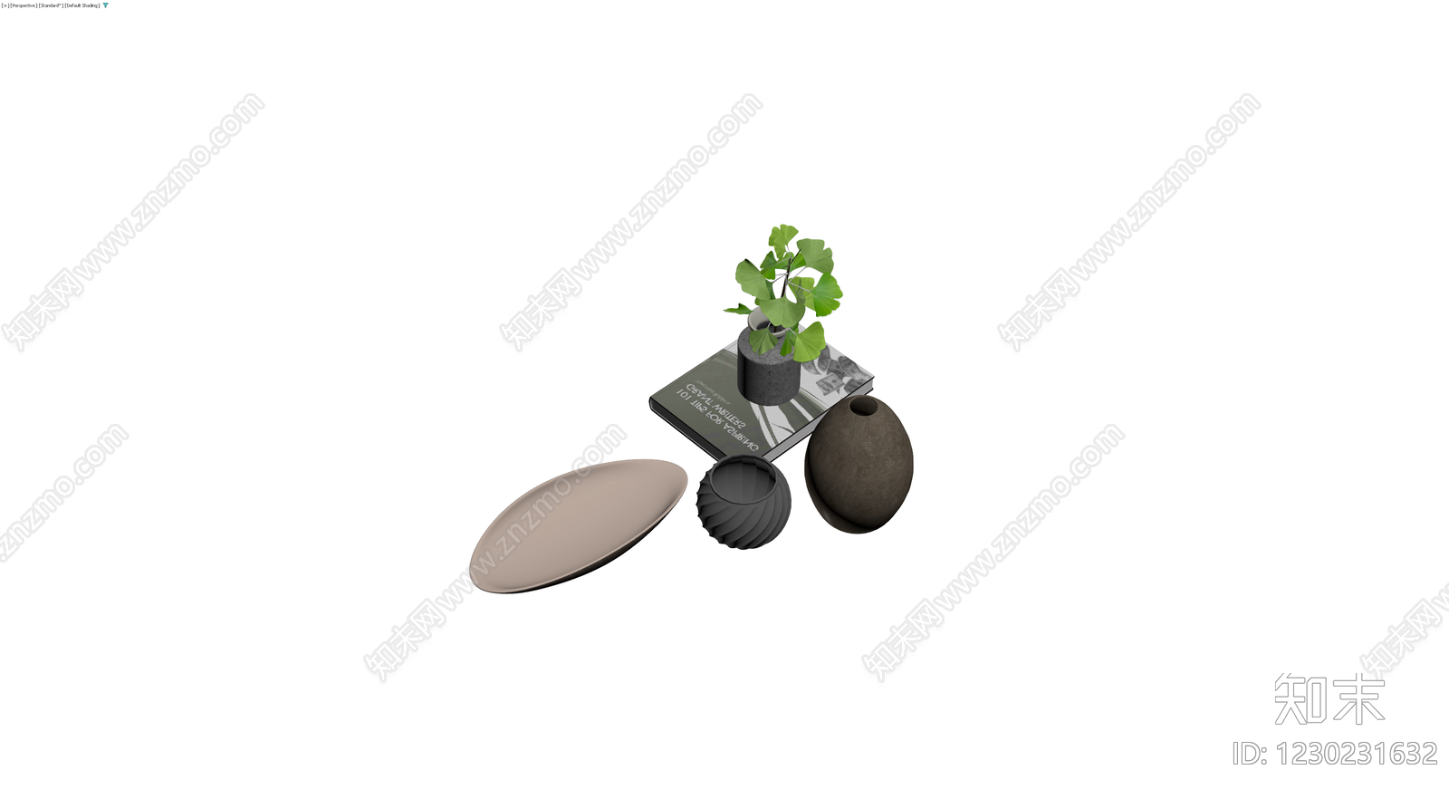 装饰摆件与书籍组合3D模型下载【ID:1230231632】