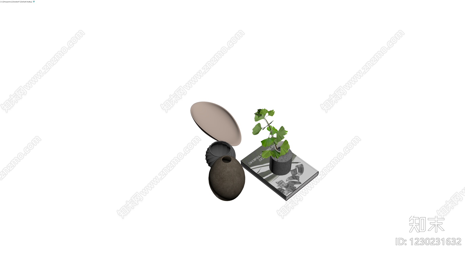 装饰摆件与书籍组合3D模型下载【ID:1230231632】