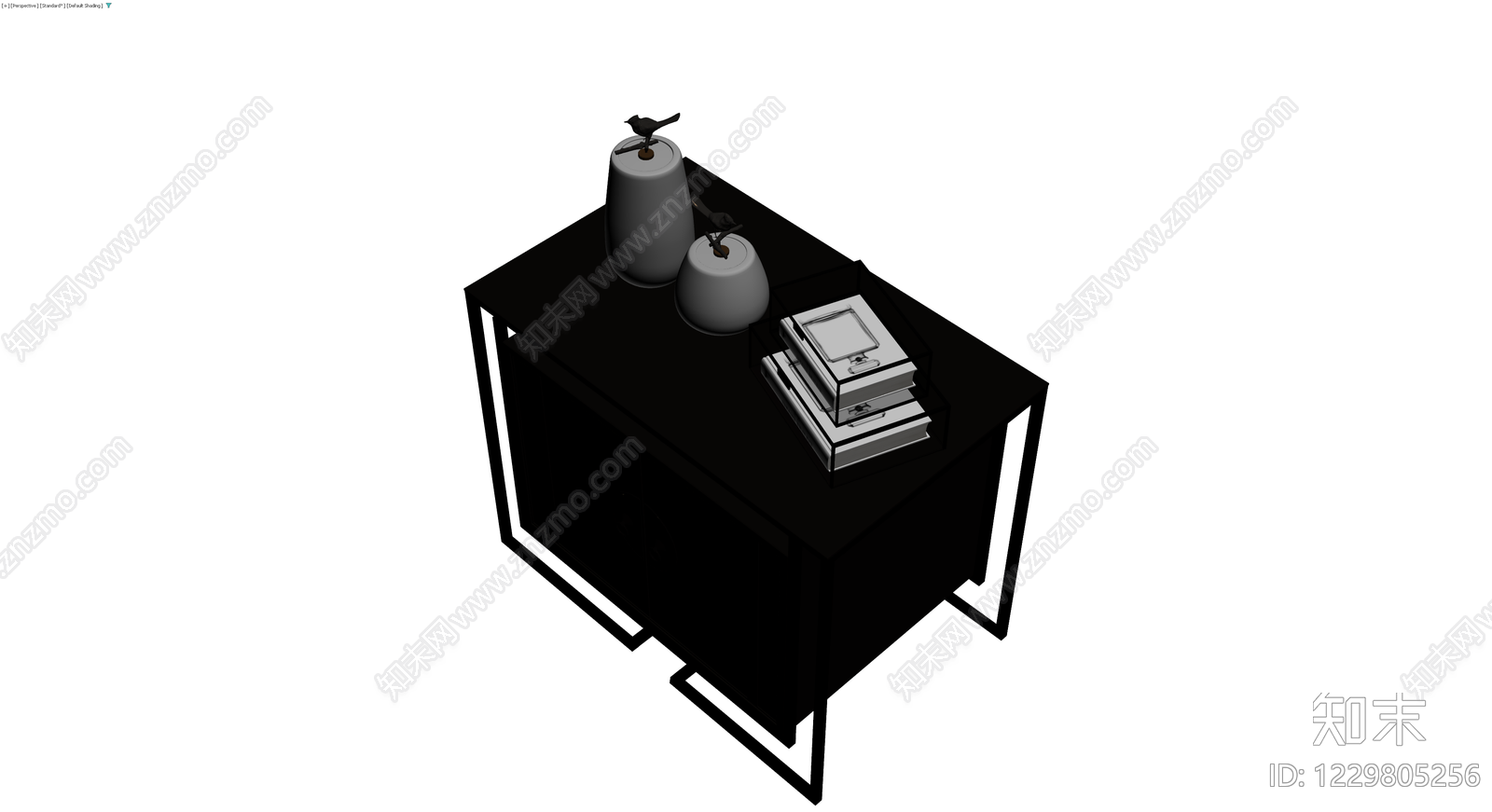 黑色边柜及装饰摆件组合3D模型下载【ID:1229805256】