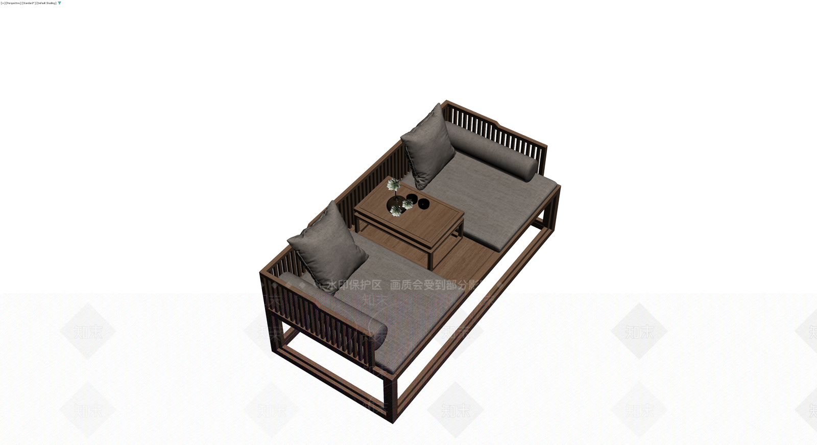 新中式罗汉床家具组3D模型下载【ID:1230668062】