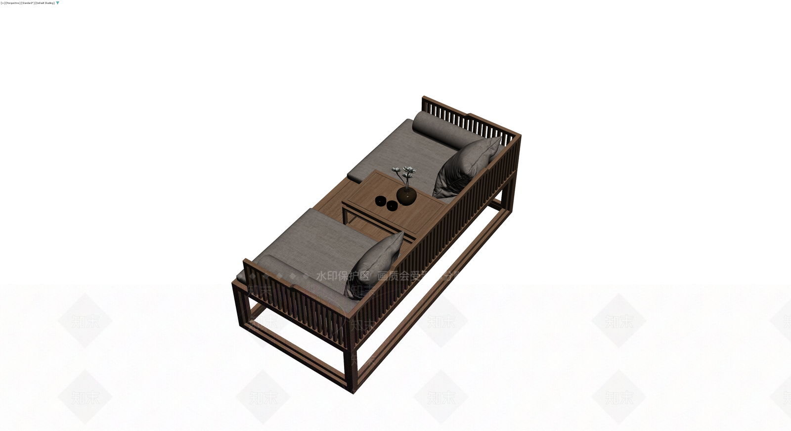 新中式罗汉床家具组3D模型下载【ID:1230668062】