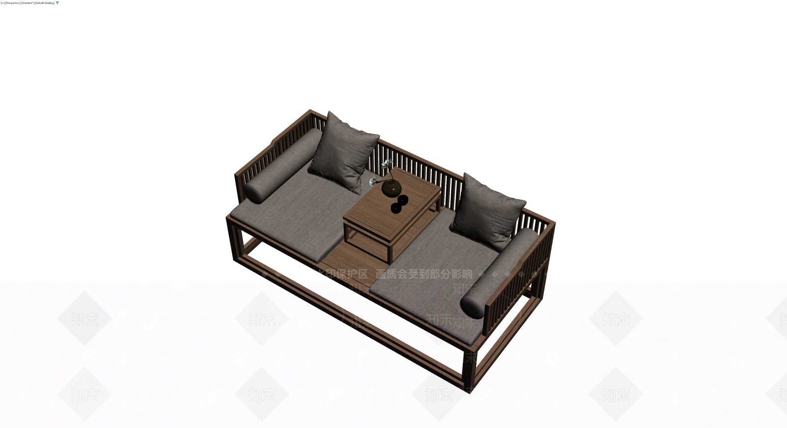 新中式罗汉床家具组3D模型下载【ID:1230668062】