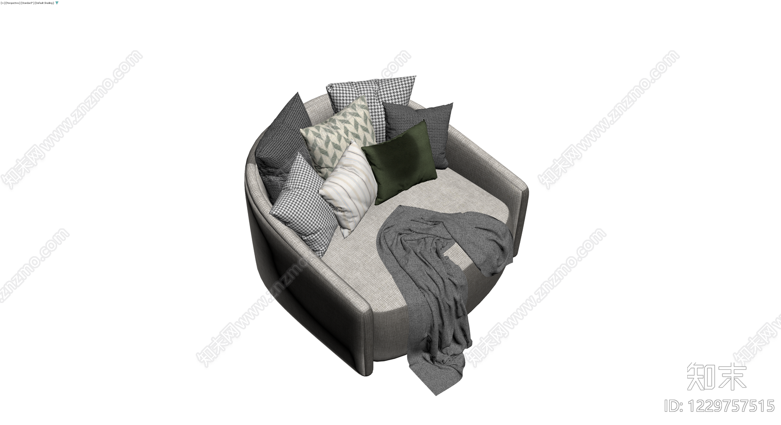 灰色布艺沙发组合3D模型下载【ID:1229757515】
