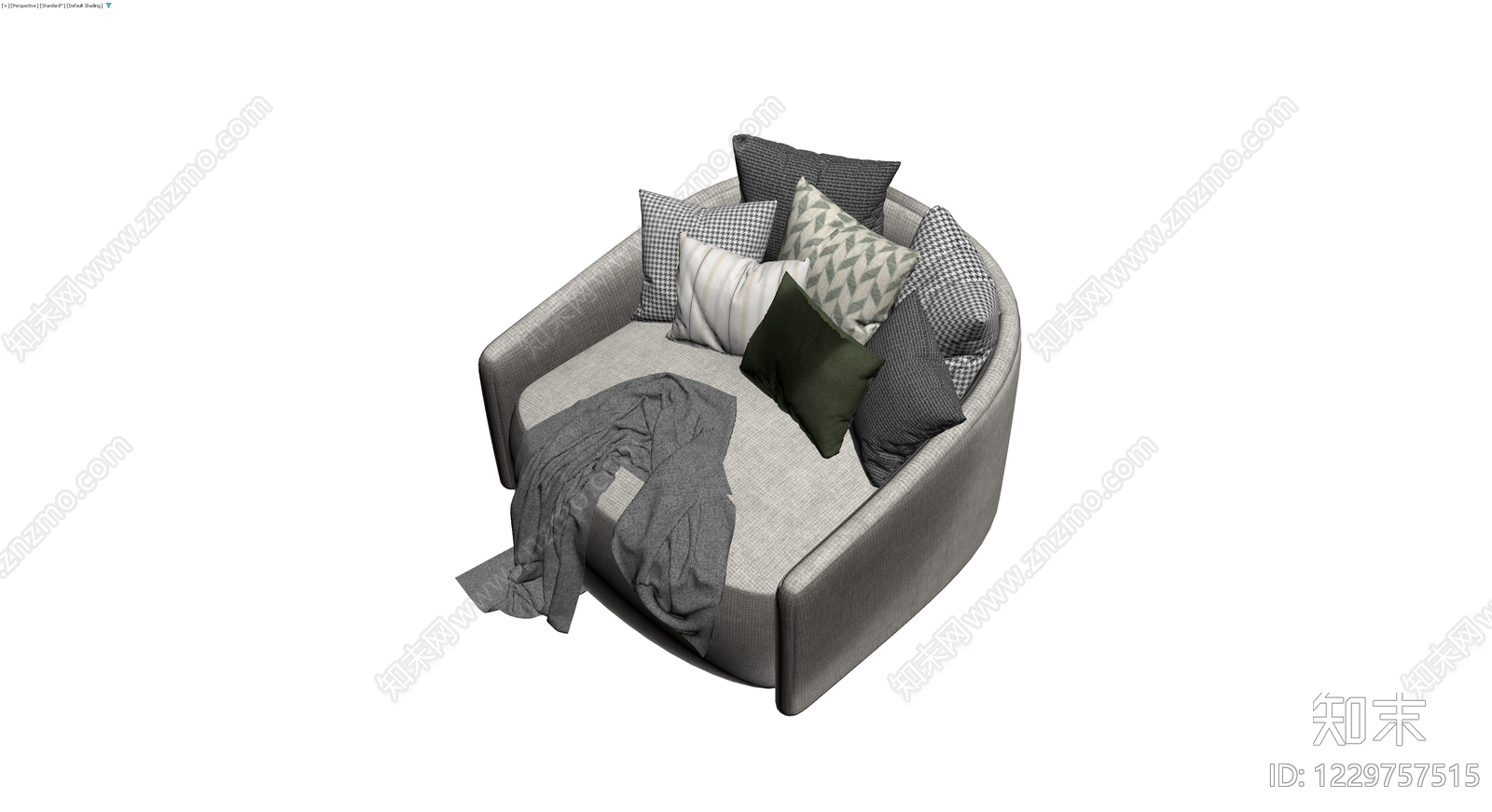 灰色布艺沙发组合3D模型下载【ID:1229757515】