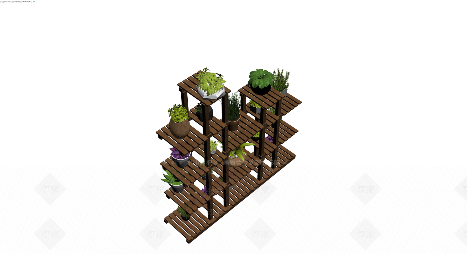 多层木质盆栽置物架3D模型下载【ID:1230568508】