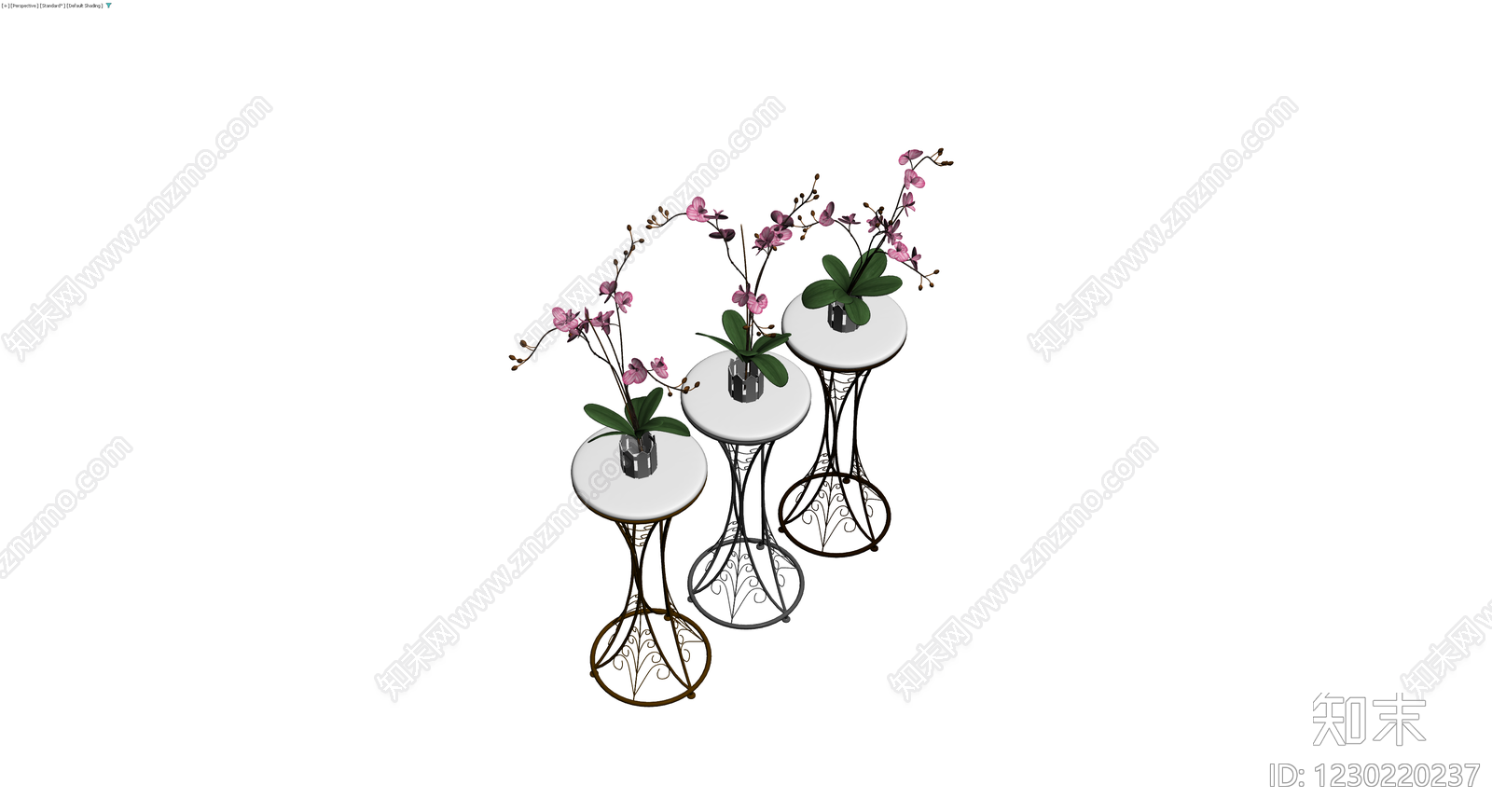 三盆蝴蝶兰盆栽组合3D模型下载【ID:1230220237】