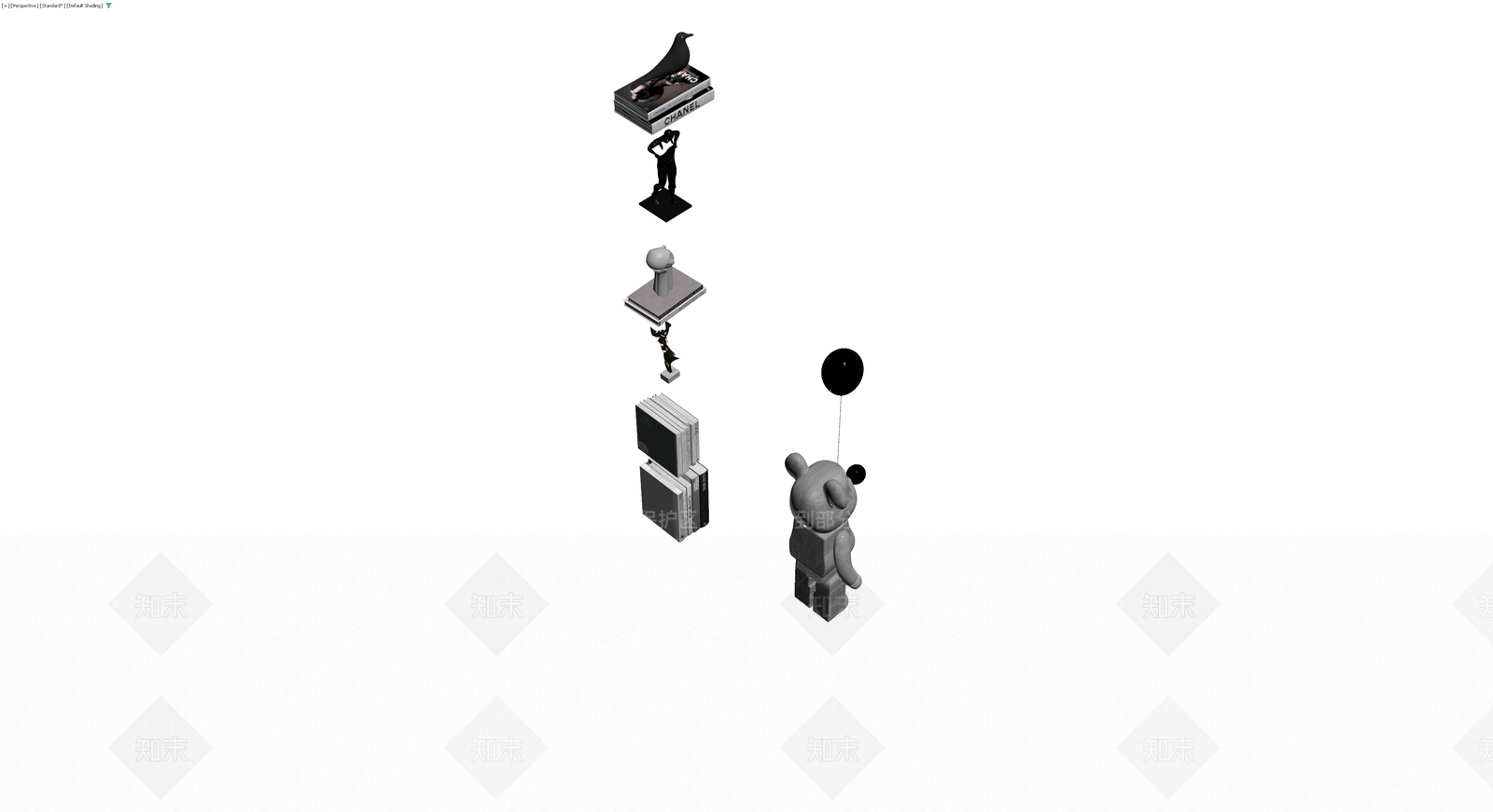 雕塑书籍组合摆件3D模型下载【ID:1230090743】