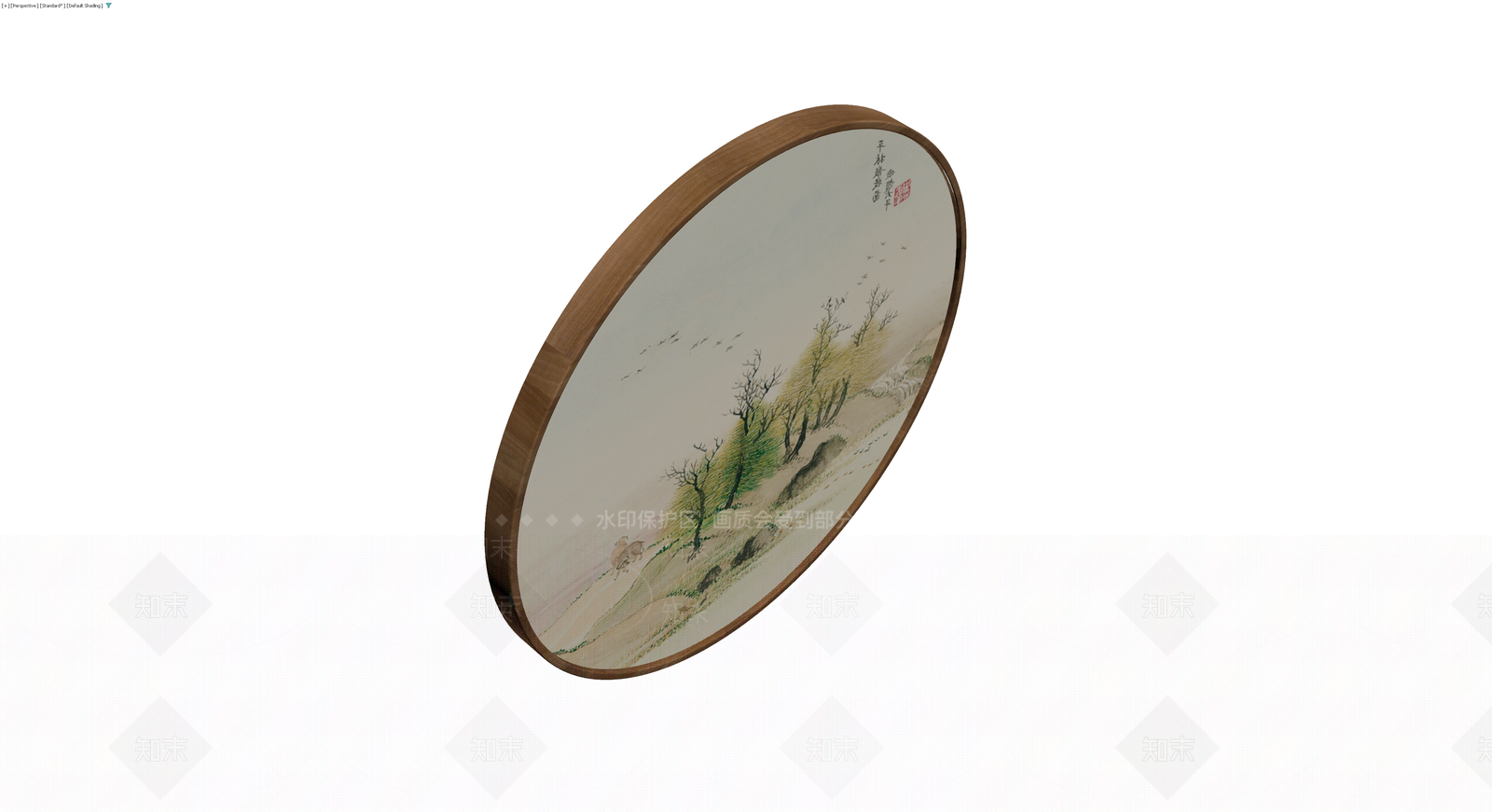 中式山水圆框挂画3D模型下载【ID:1229942490】