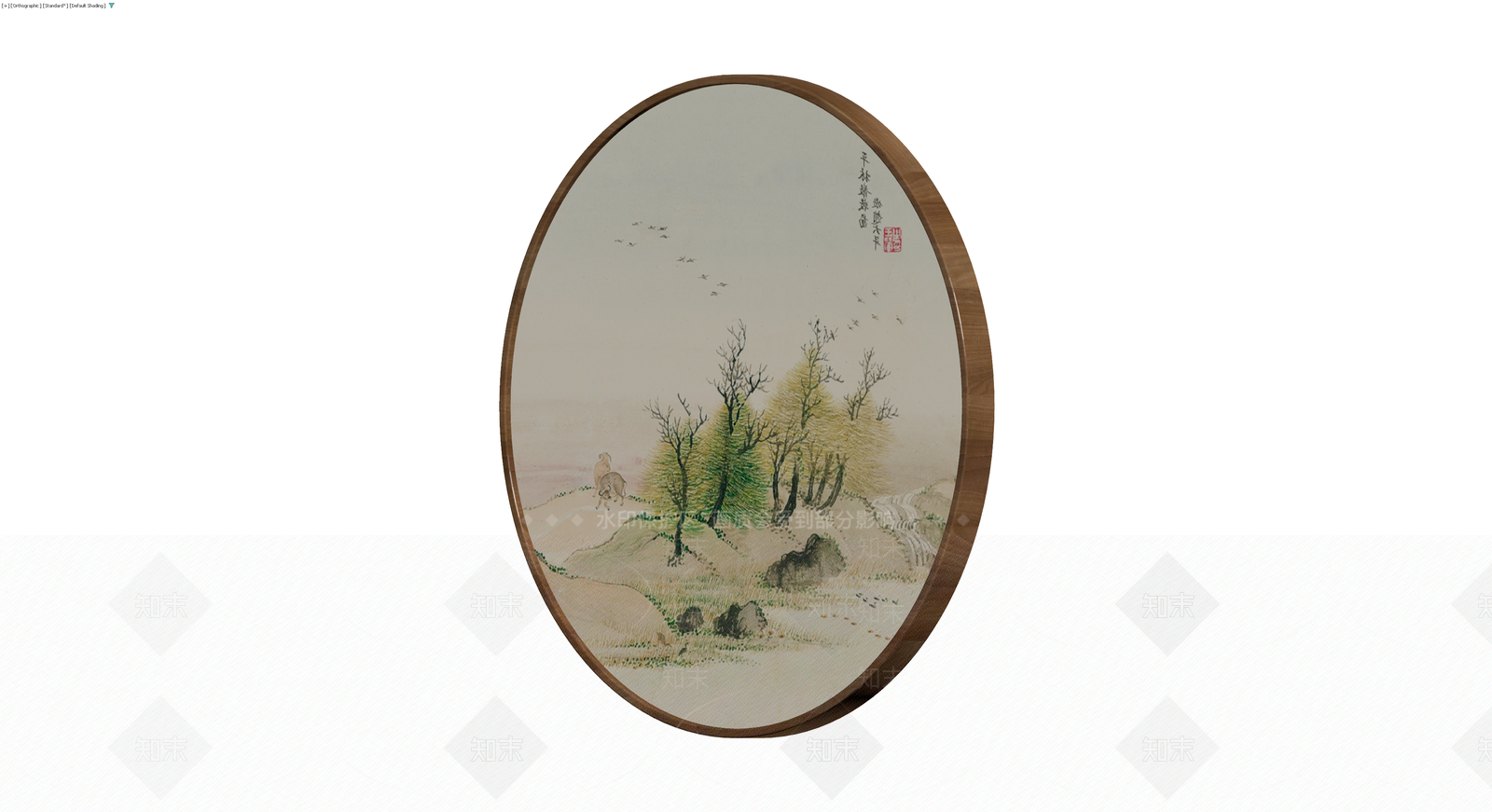 中式山水圆框挂画3D模型下载【ID:1229942490】
