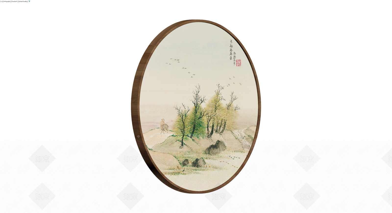 中式山水圆框挂画3D模型下载【ID:1229942490】