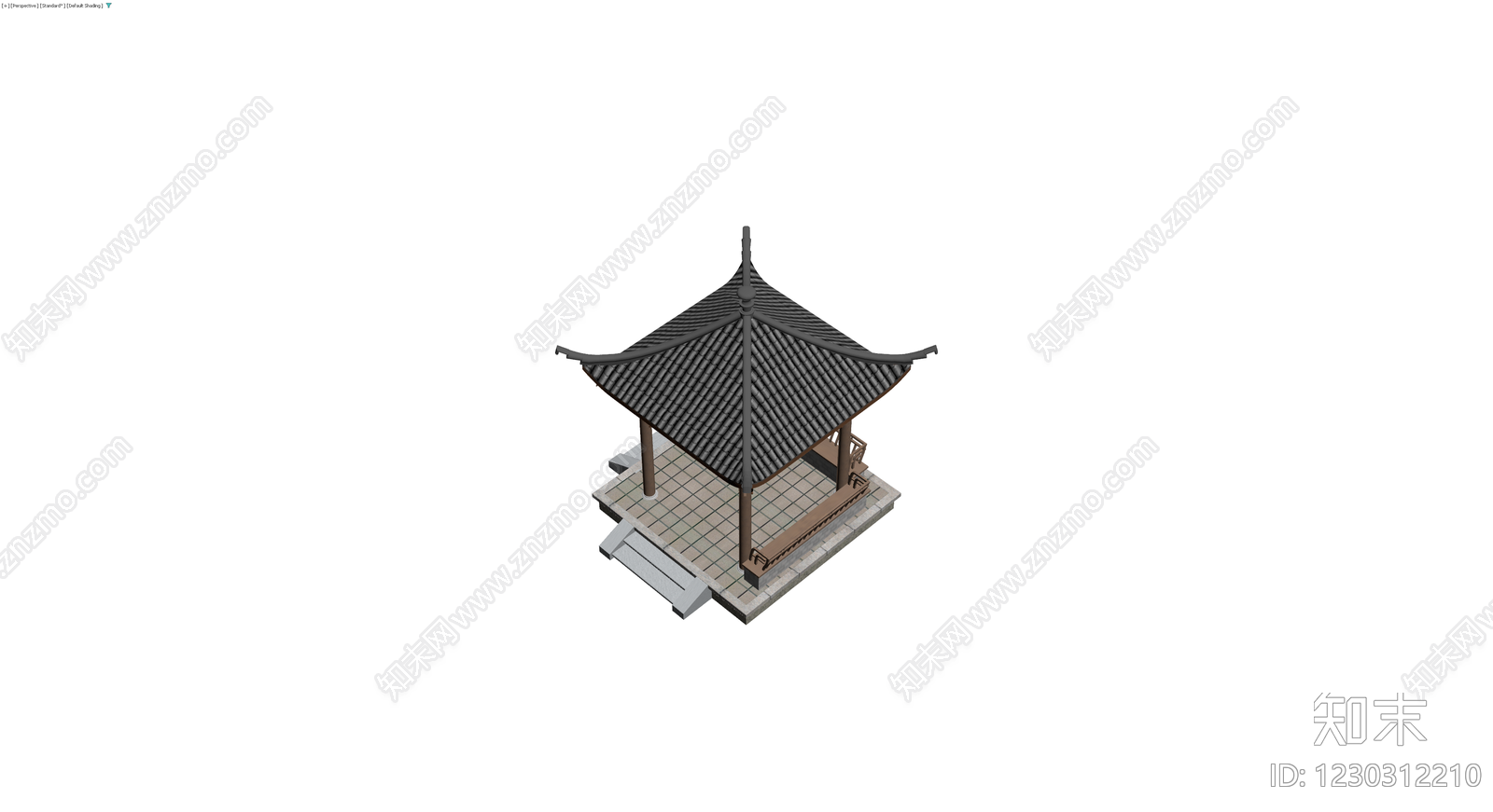 中式四角凉亭景观模型3D模型下载【ID:1230312210】