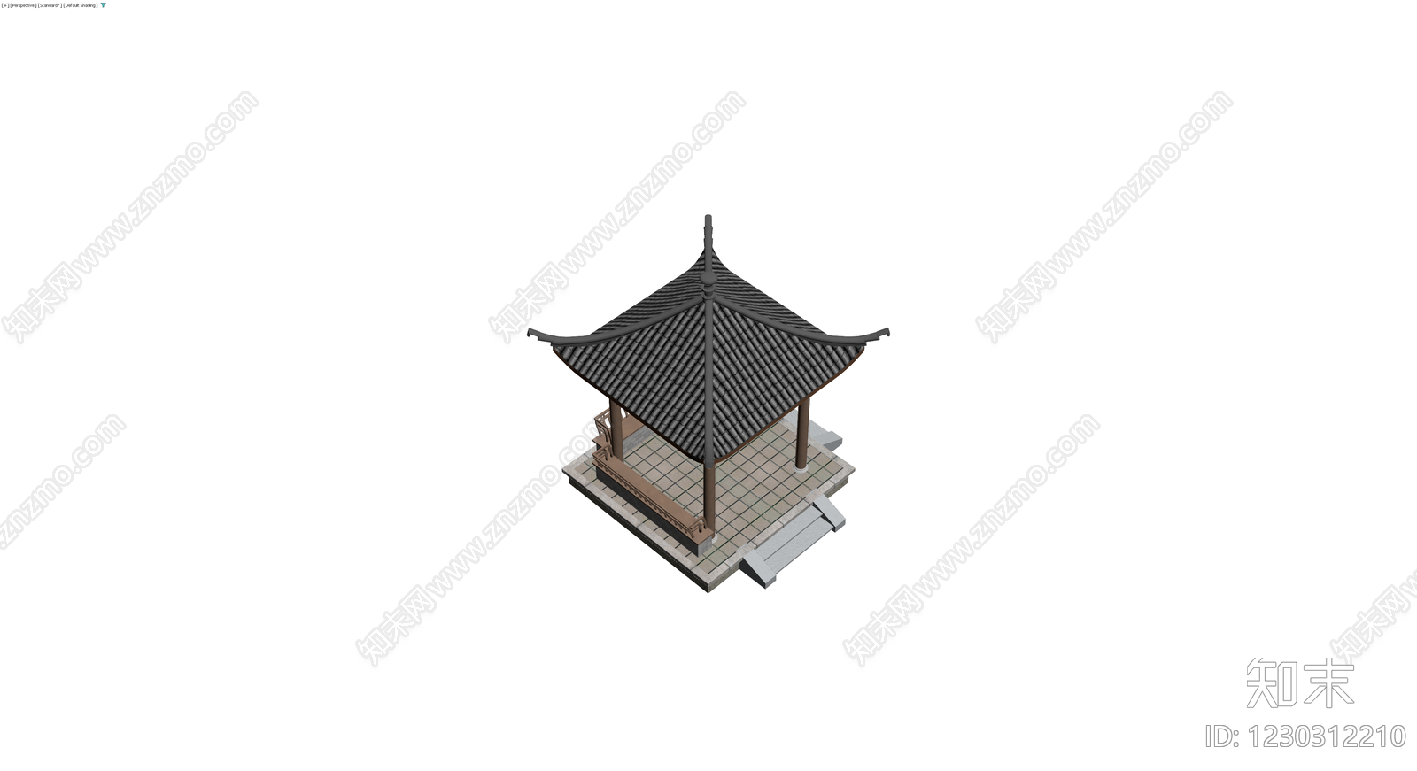 中式四角凉亭景观模型3D模型下载【ID:1230312210】