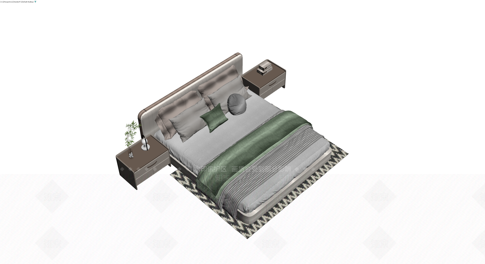 现代双人床及床头柜组合3D模型下载【ID:1230790901】