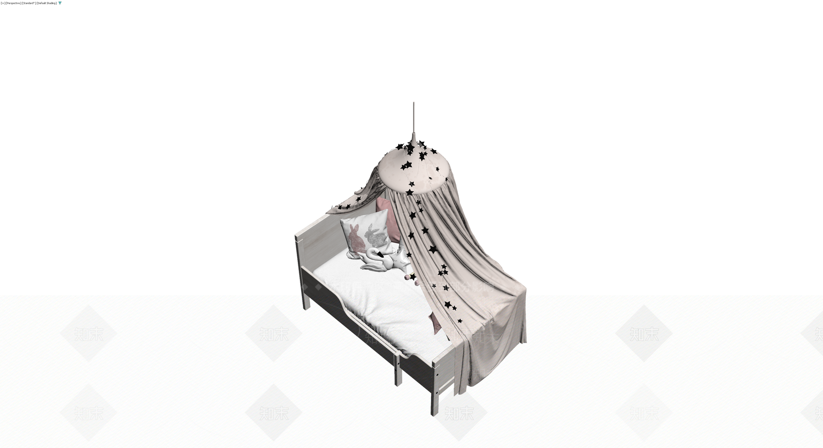 带星空帷幔的儿童床3D模型下载【ID:1229873827】