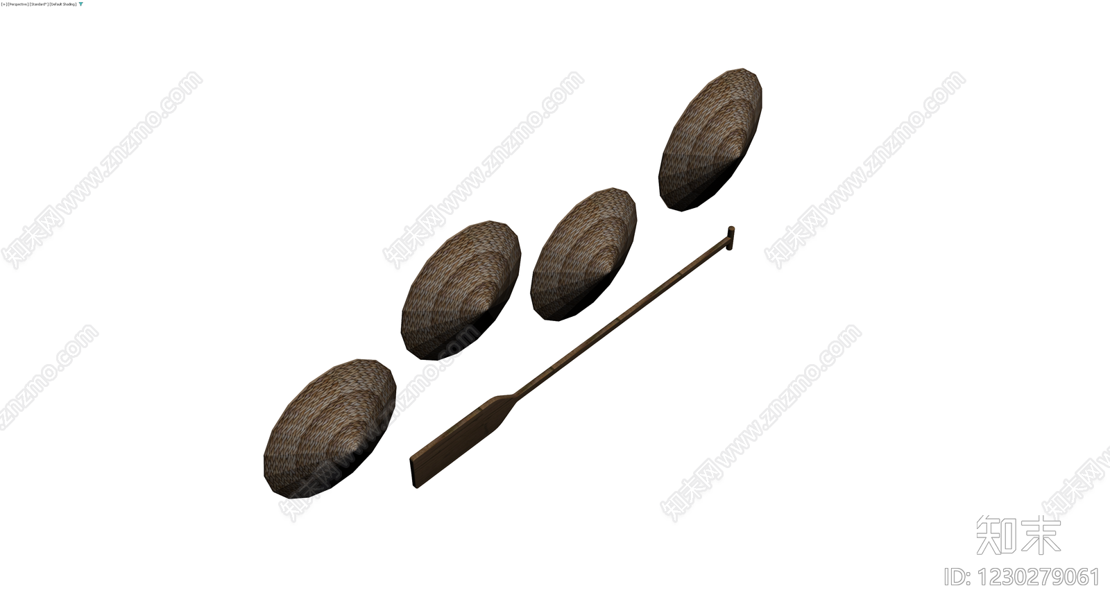 草编斗笠与木桨组合3D模型下载【ID:1230279061】