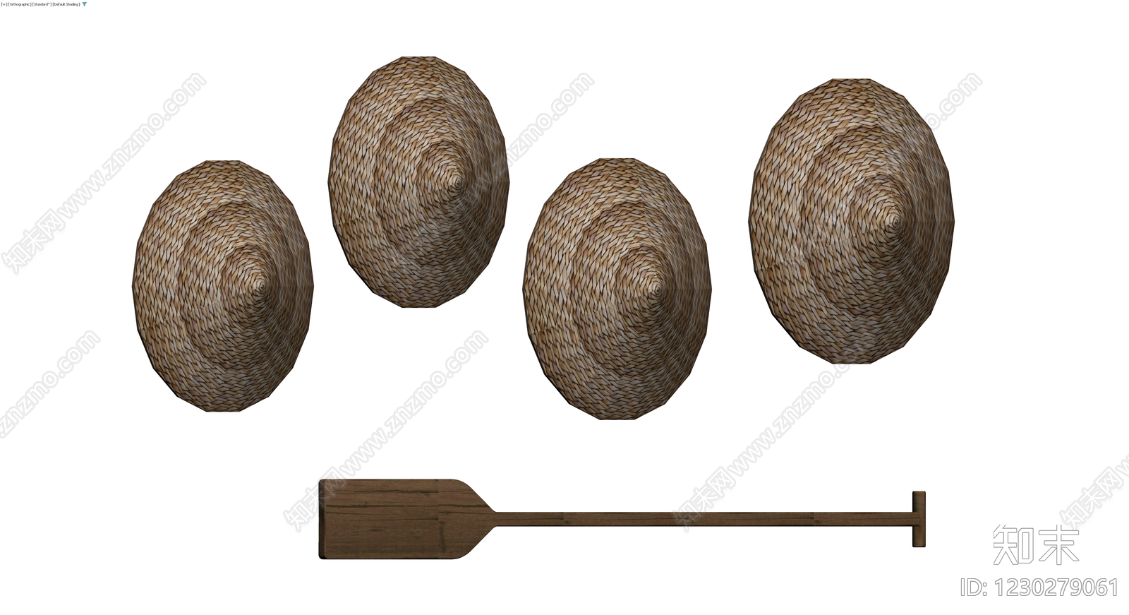 草编斗笠与木桨组合3D模型下载【ID:1230279061】