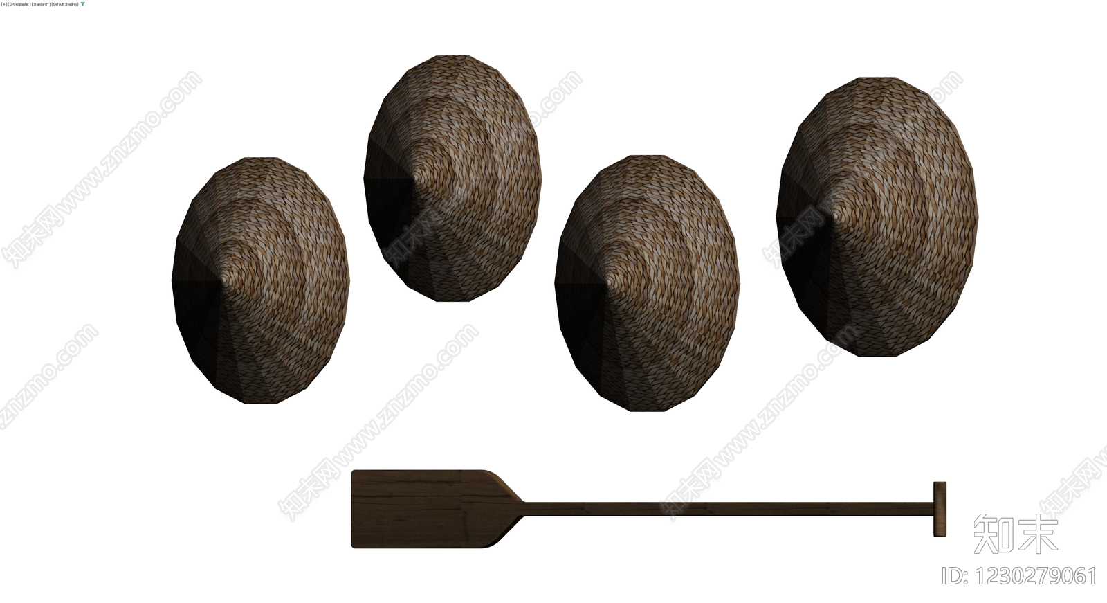 草编斗笠与木桨组合3D模型下载【ID:1230279061】