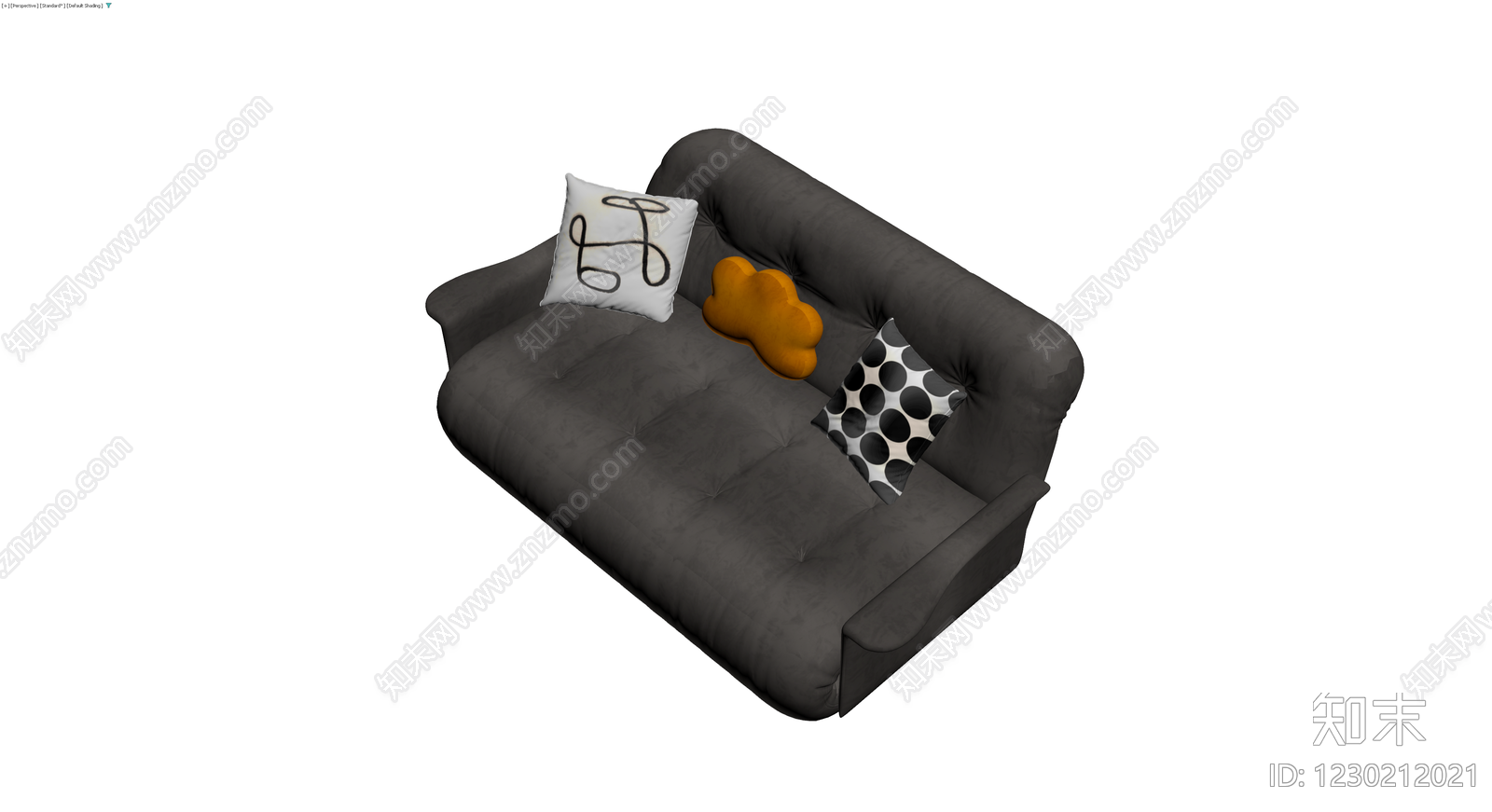 深灰色布艺三人沙发3D模型下载【ID:1230212021】