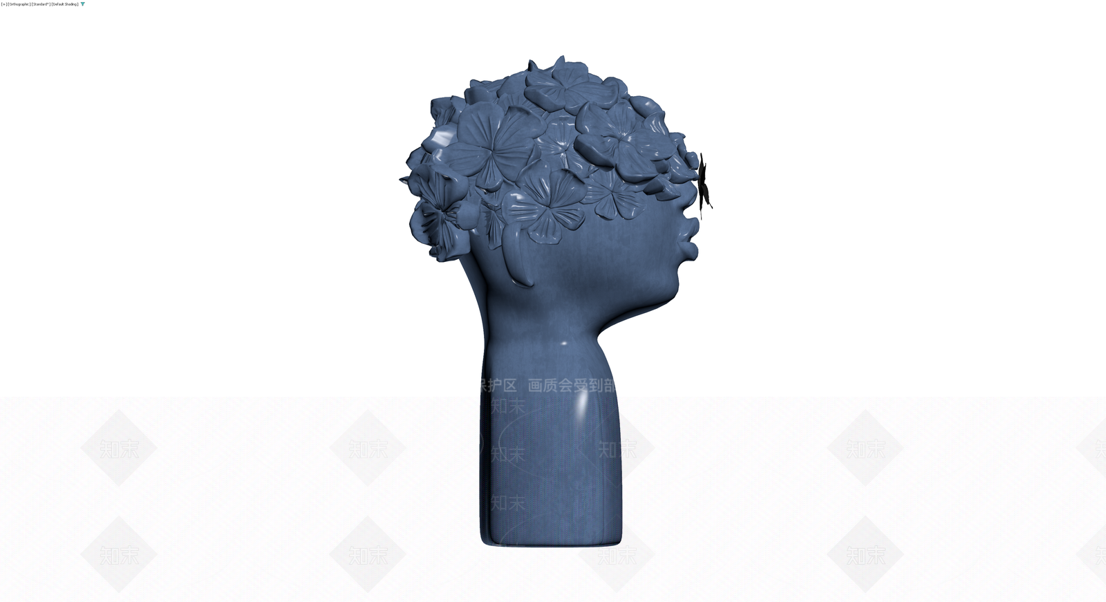 蓝色花朵装饰花瓶雕塑3D模型下载【ID:1230441797】