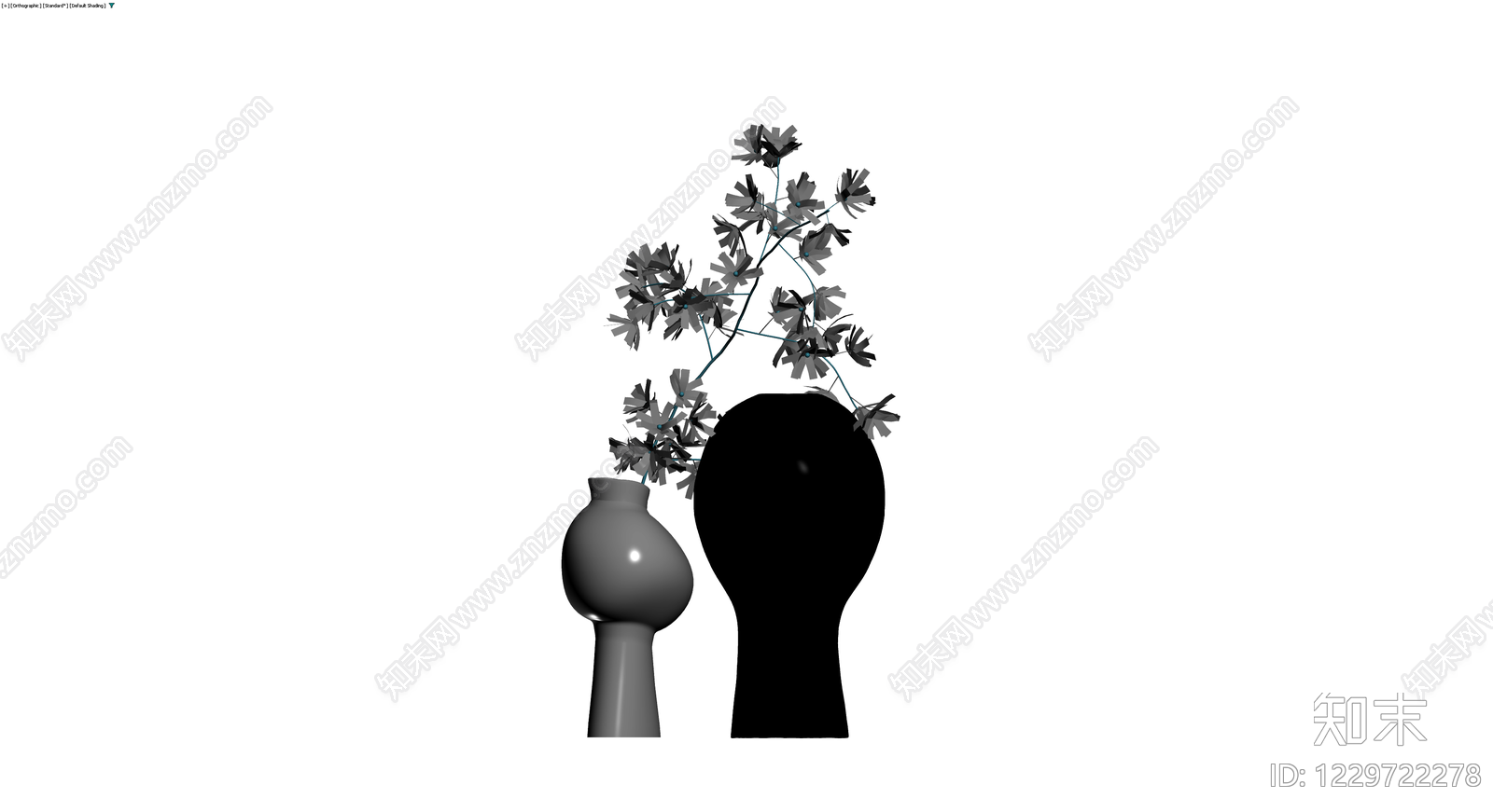 黑白双瓶插花组合3D模型下载【ID:1229722278】