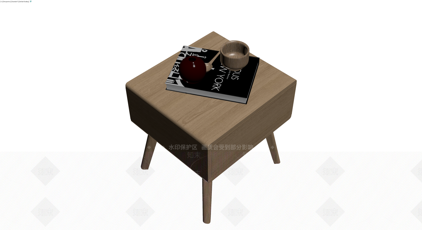木质抽屉边几带摆件3D模型下载【ID:1230613891】