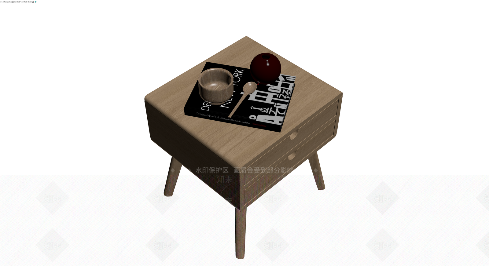 木质抽屉边几带摆件3D模型下载【ID:1230613891】